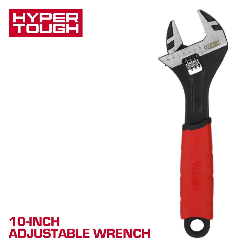 Hyper Tough 10-inch Wide Jaw Adjustable Wrench, Dual Material Comfort Grips 7563