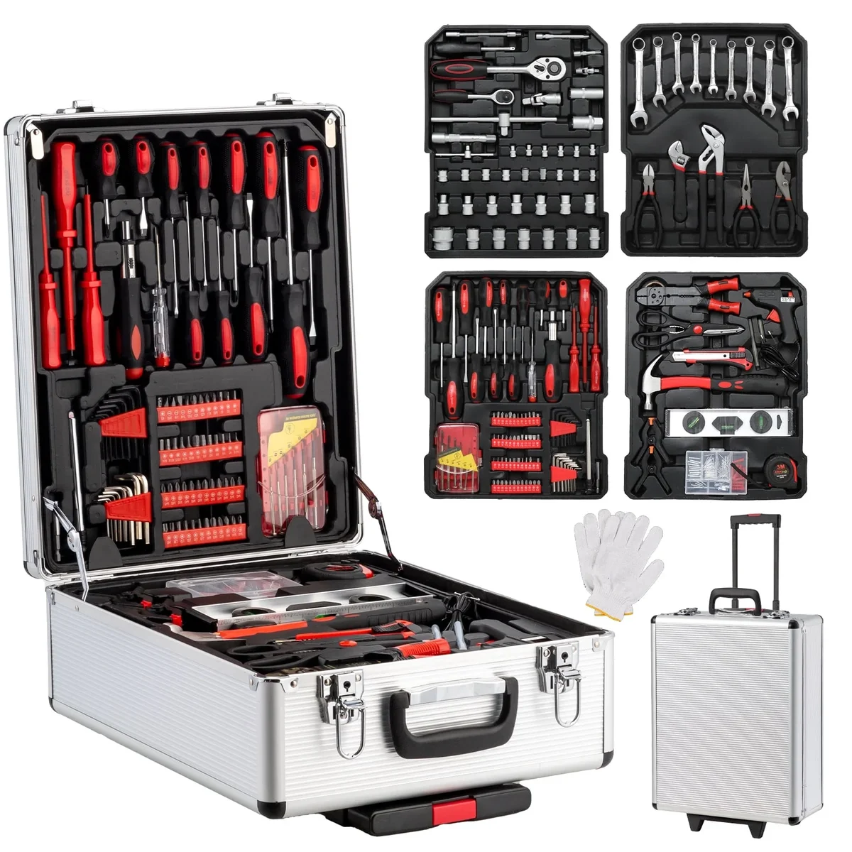 UBesGoo 799 Pcs Tool Set, Household Repair Hand Tool Kit, Mechanics Tool Kit, with Trolley Case, Silver 9579