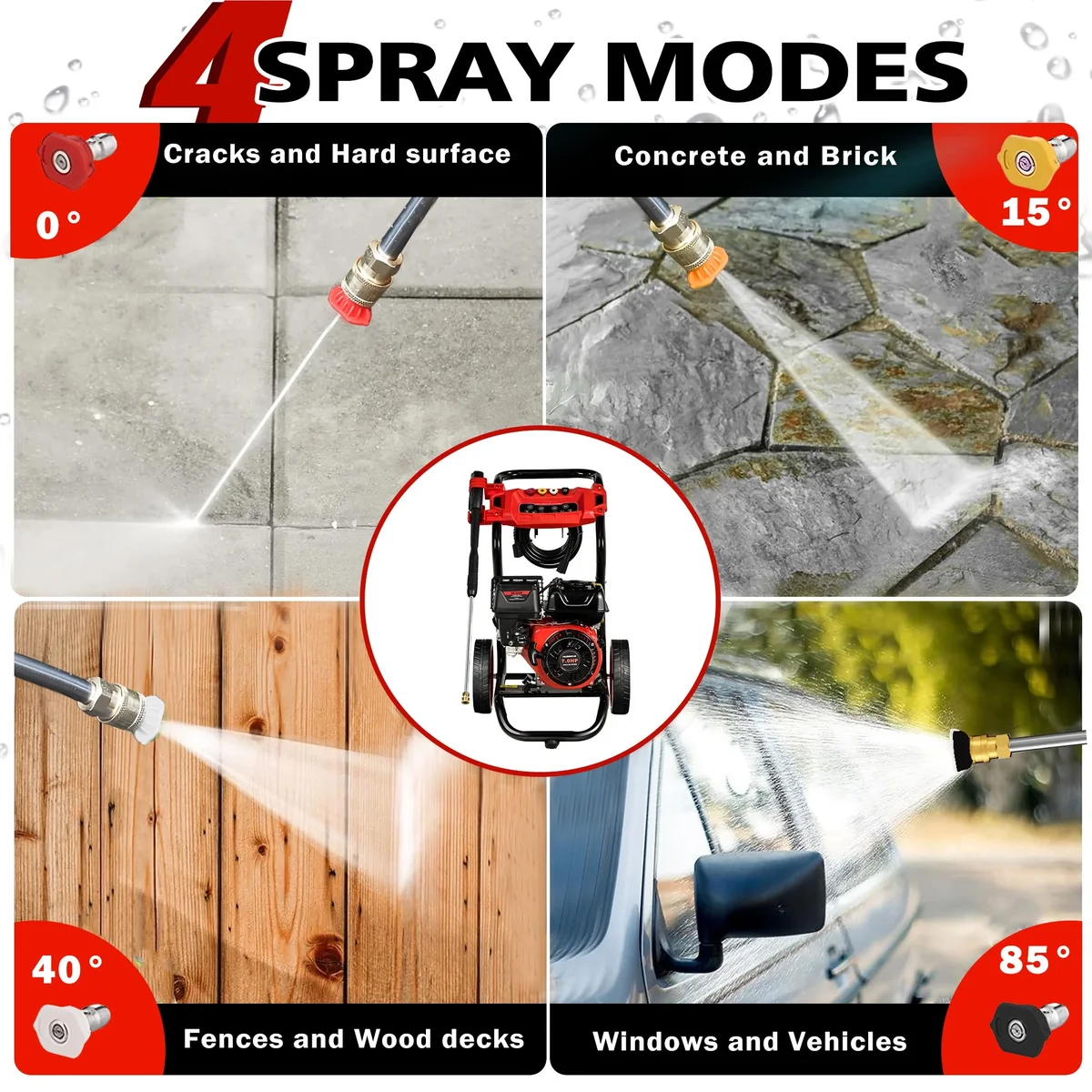 Seizeen Pressure Washer Gas Powered, 3500PSI High Pressure Power Washer W/7.0HP Aluminum Pump, 210CC Powerful Engine, Maximum Spray 32.8FT, 4 Nozzles, fo 2831