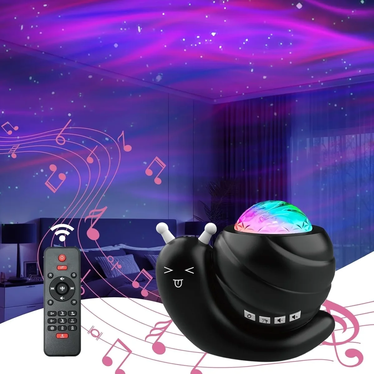 HomWamee Northern Lights Projector,Snail Star Galaxy Projector with Bluetooth Speaker & Remote, Northern Aurora Borealis Light Aura Night Lights for Kids  6517