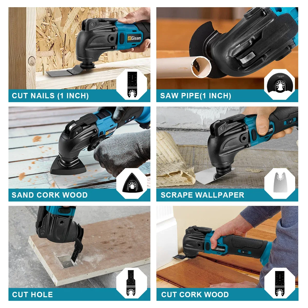 Everdaily Essentials 21V Max Cordless Oscillating Multi-Tool with Brushless Motor, 2 x 2.0Ah Battery, Auxiliary Handle, 23pcs Accessories Ref. 9791