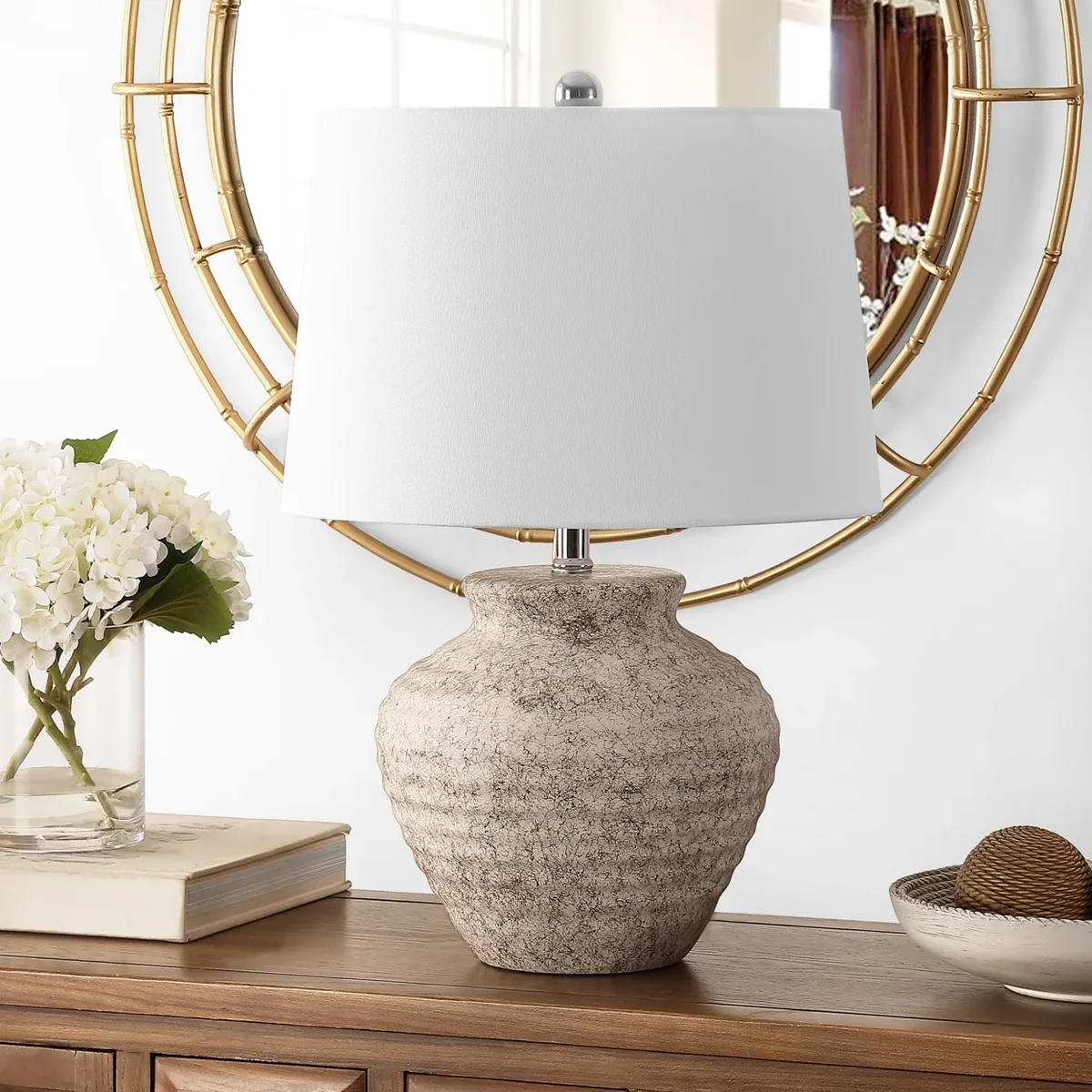 Safavieh Ledger 15 in 1-Light Contemporary Light Gray Table Lamps White Transitional Shades 2370