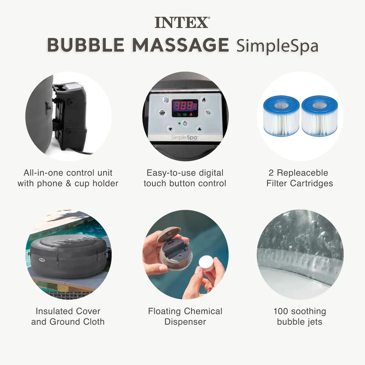 Everdaily Essentials Bubble Massage 4 Person Inflatable Hot Tub Spa w/ Jets 5389