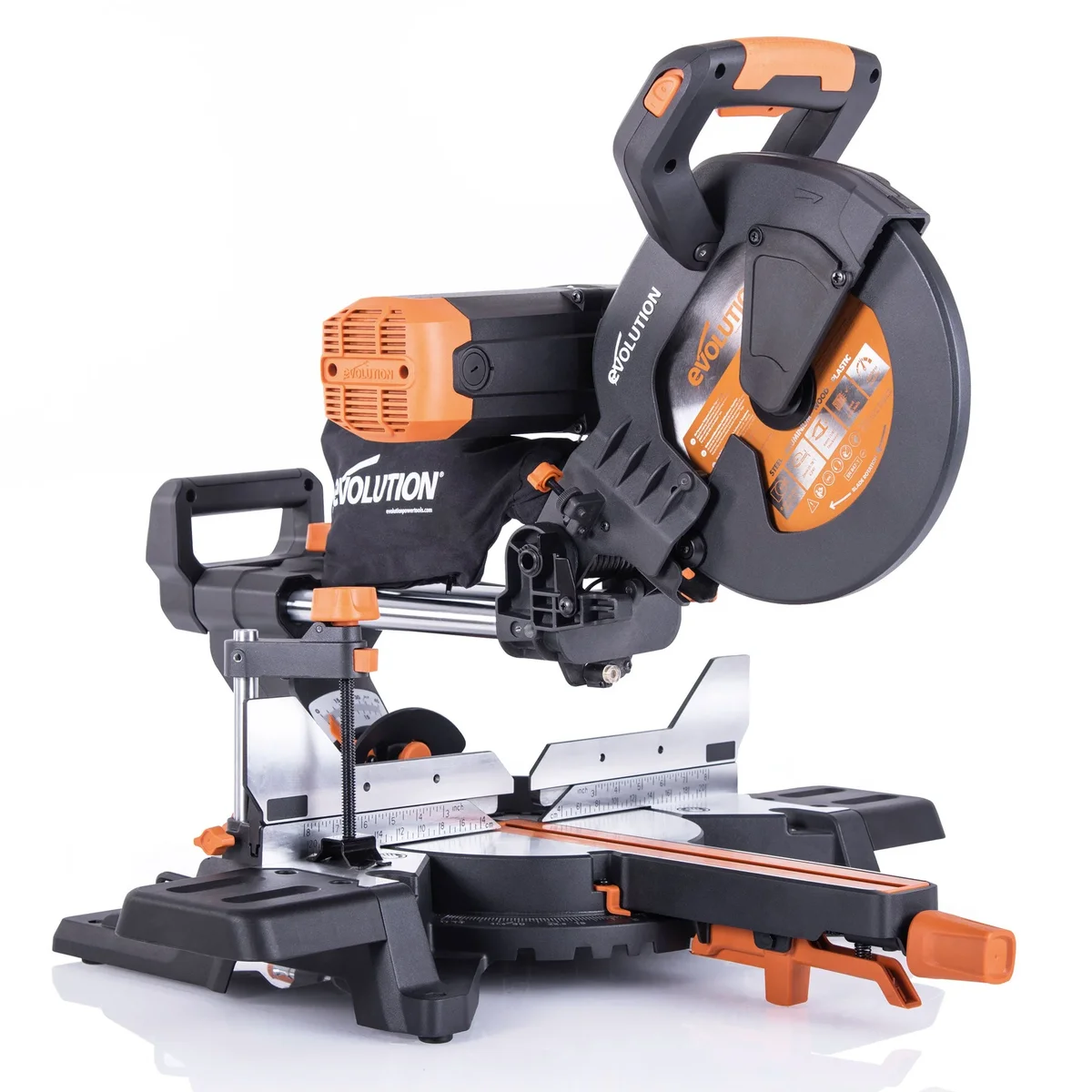 Evolution R255SMS-DB+: Dual Bevel Sliding Miter Saw With 10 in. Multi-Material Cutting Blade 9926