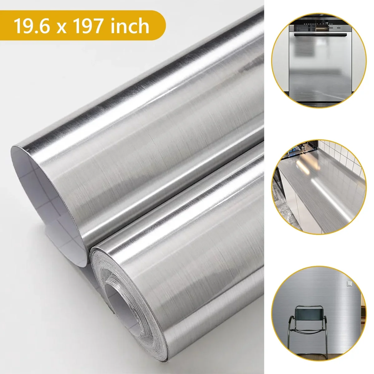 Tripumer 1 Roll Stainless Steel Contact Paper 19.6 x 197 inch Self Adhesive Fridge Wallpaper Vinyl Wrap Paper Metallic Peel and Stick Wallpaper f 6377