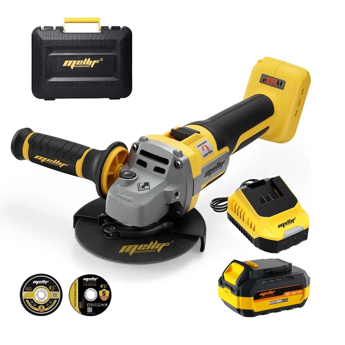 Mellif Brushless Cordless Angle Grinder, Compatible with Dewalt 20V MAX Battery, Side Grinding and Polishing Tool(with Battery) 9153