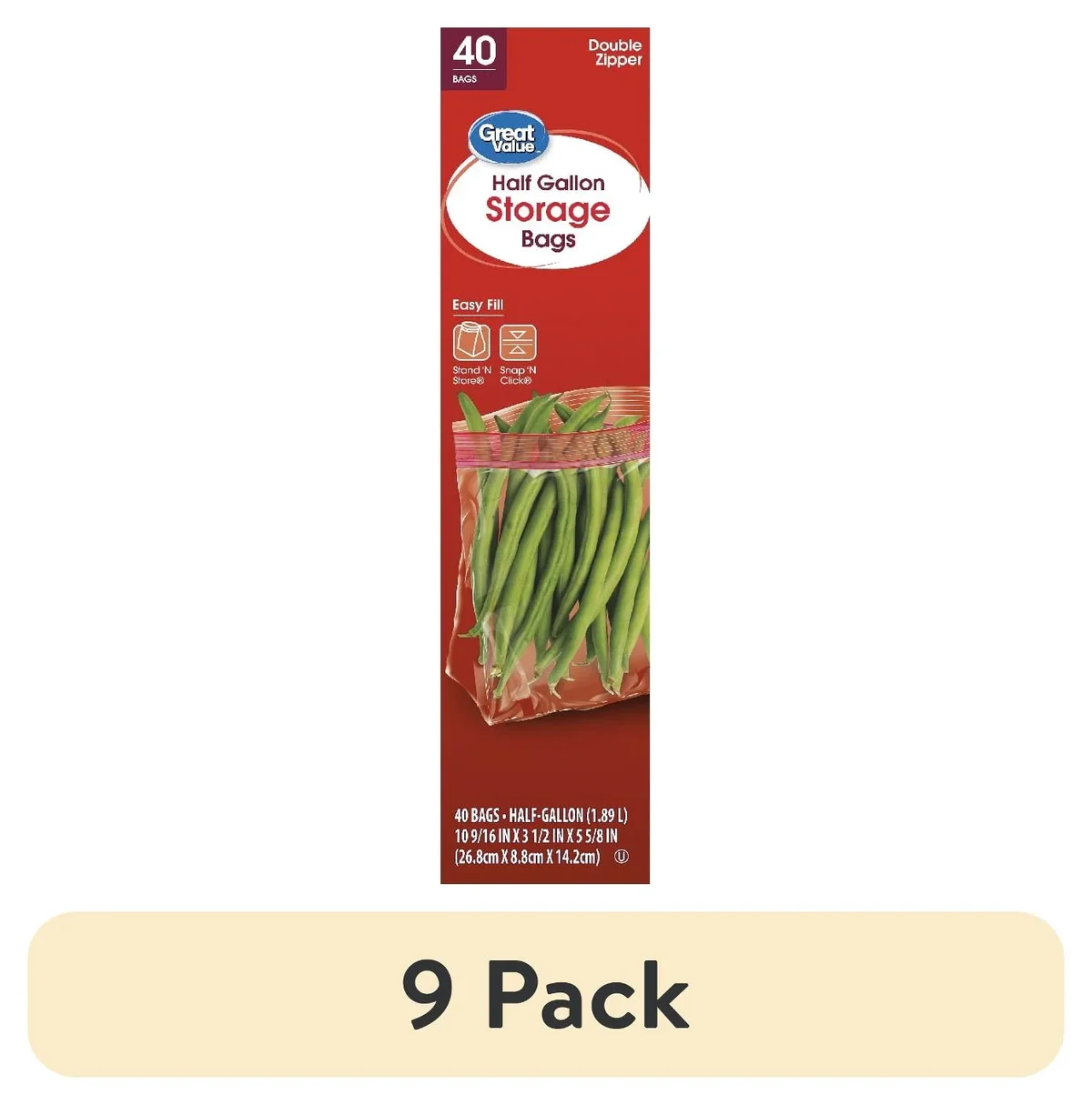 Great Value (9 pack) Great Value Double Zipper Half Gallon Storage Bags 40 Count 2566