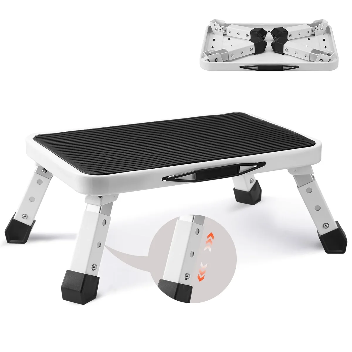 VEVOR Step Stool 1-Step 330lbs Capacity, Folding Steel Step Ladder 3 Adjustable Height, Portable Step Stools for Adults, Non-Slip Sturdy Step Lad 4175