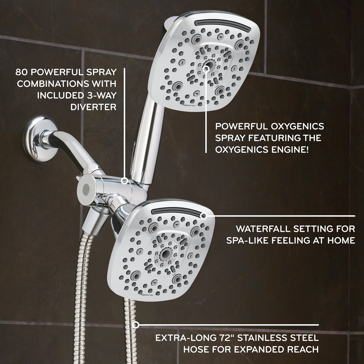 Oxygenics Arc 80-Setting Chrome Combo Shower Head 4017