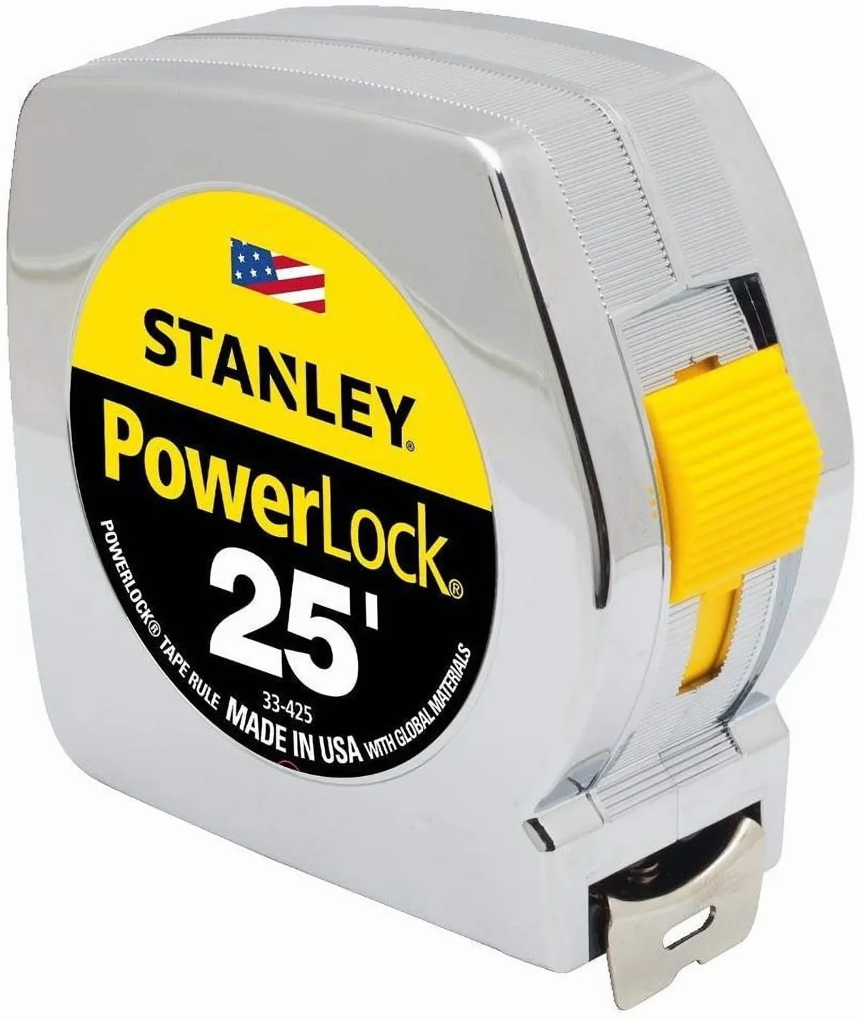 Stanley Bostitch Powerlock Ii Power Return Rule, 1\" X 25ft, Chrome/yellow 5510