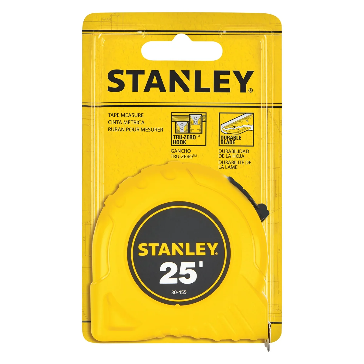 BOSTITCH Stanley Bostitch Power Return Tape Measure, Plastic Case, 1" x 25ft, Yellow 0727