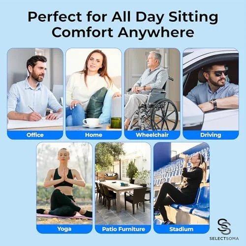 Everdaily Essentials Double-Thick Gel Seat Cushion for Long Sitting Pressure Relief for Back, Sciatica, Coccyx, Tailbone Pain - Cushion for Office Chair, Wheelchair, Ref. 4149