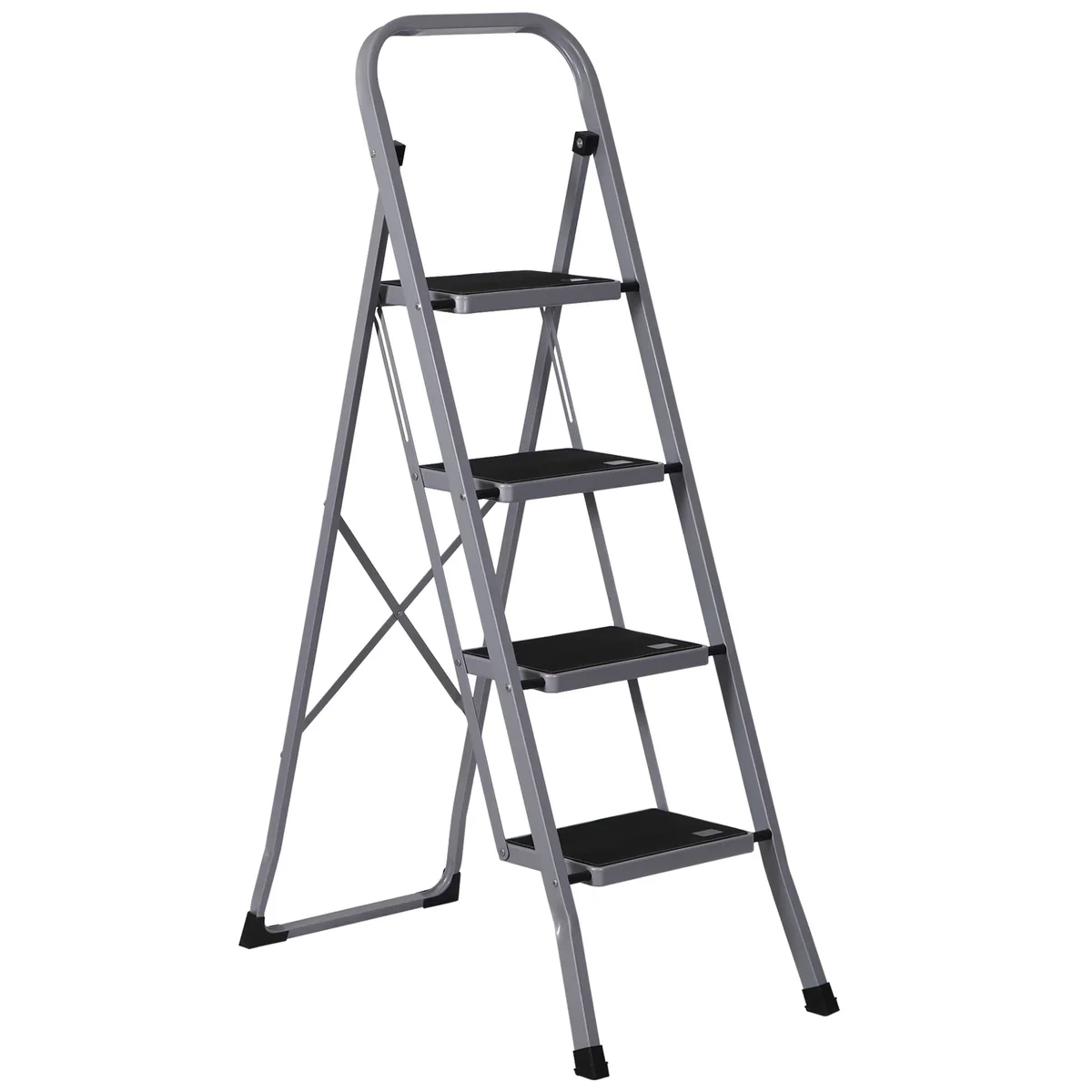 ZENSTYLE 4 Step Ladder Portable Steel Step Stool Non-Slip Rubber 330lb Capacity Grey 0103