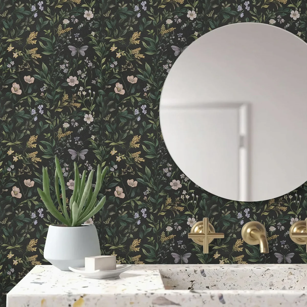 Abyssaly Floral Peel and Stick Wallpaper Self Adhesive Removable Flower Wall Paper 17.3"× 393.7" / 1 Roll Green Vintage Vinly Contact Paper Wate 4682