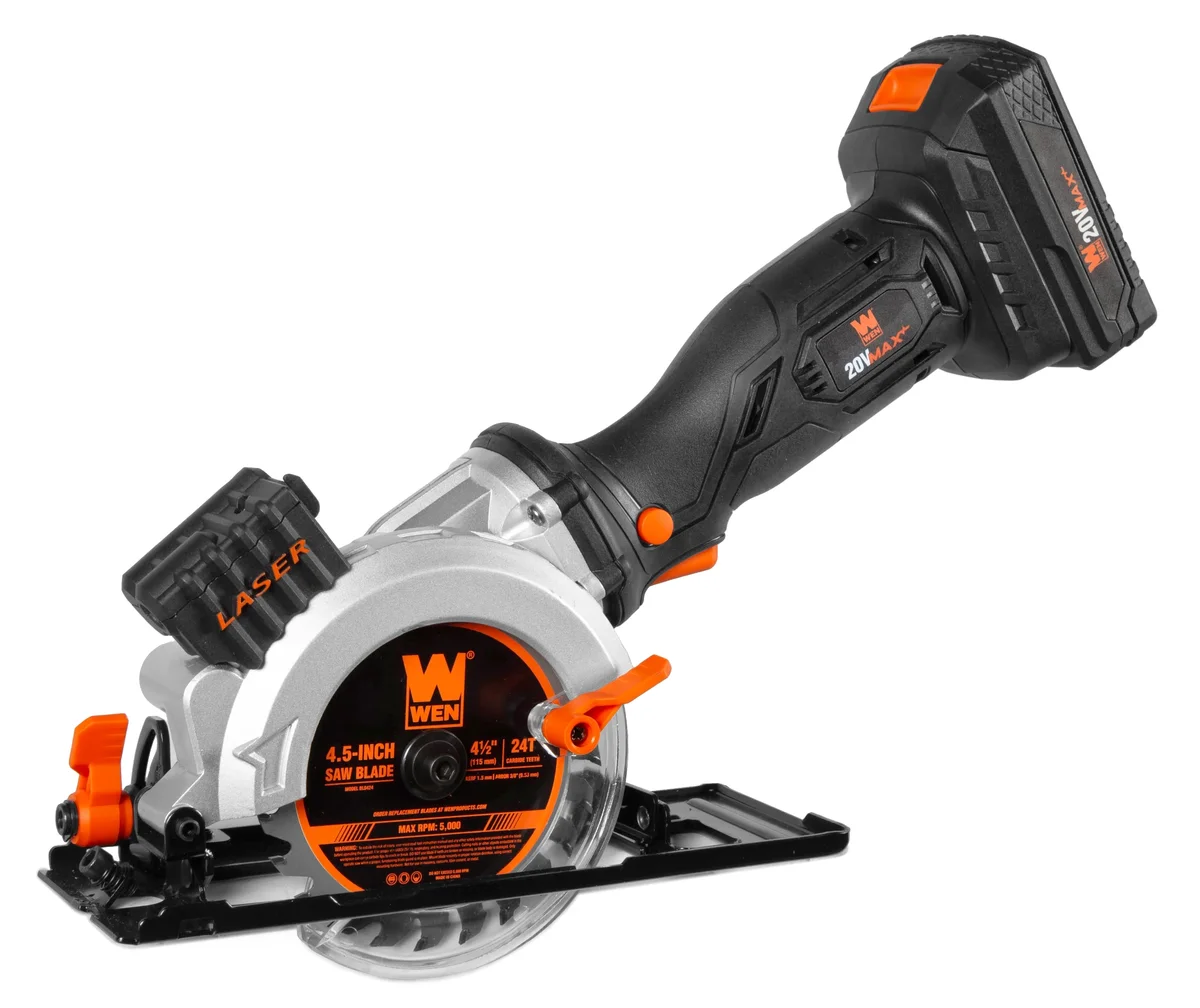 WEN 20V Max 4-1/2-Inch Cordless Mini Circular Saw with 2.0Ah Battery and Charger 1535