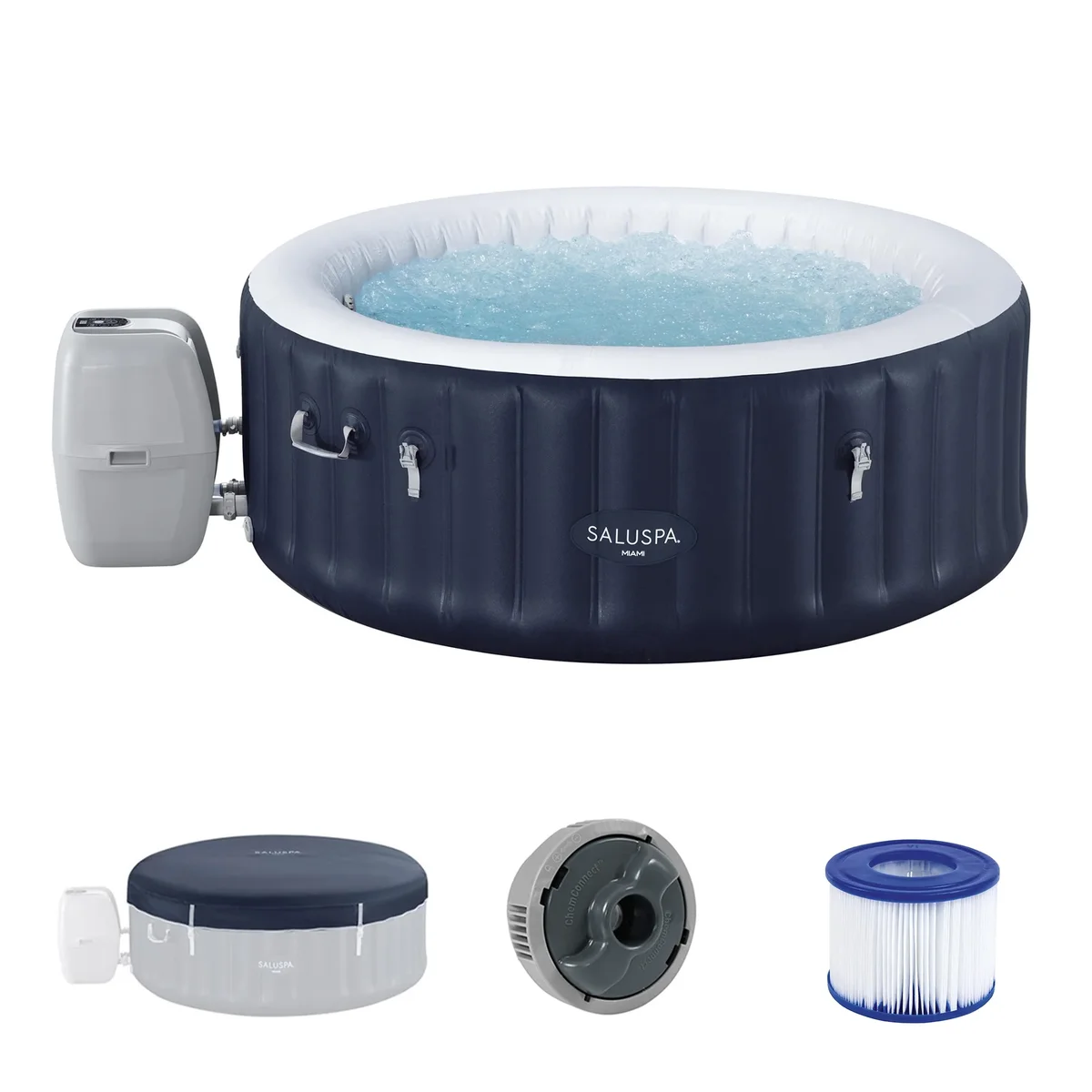 SaluSpa Bestway SaluSpa Miami 2-4 Person Inflatable Hot Tub, Round Energy-Efficient Spa, 71"x26" 4601