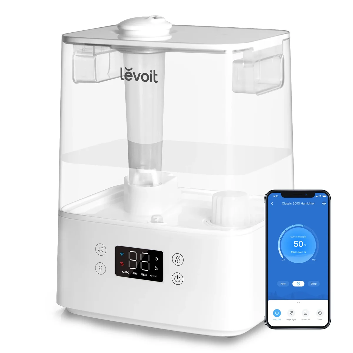 Levoit Classic 300S 6L 505 Sq Ft Ultrasonic Top-Fill Water Tank Smart Humidifier with Aromatherapy, White 4366