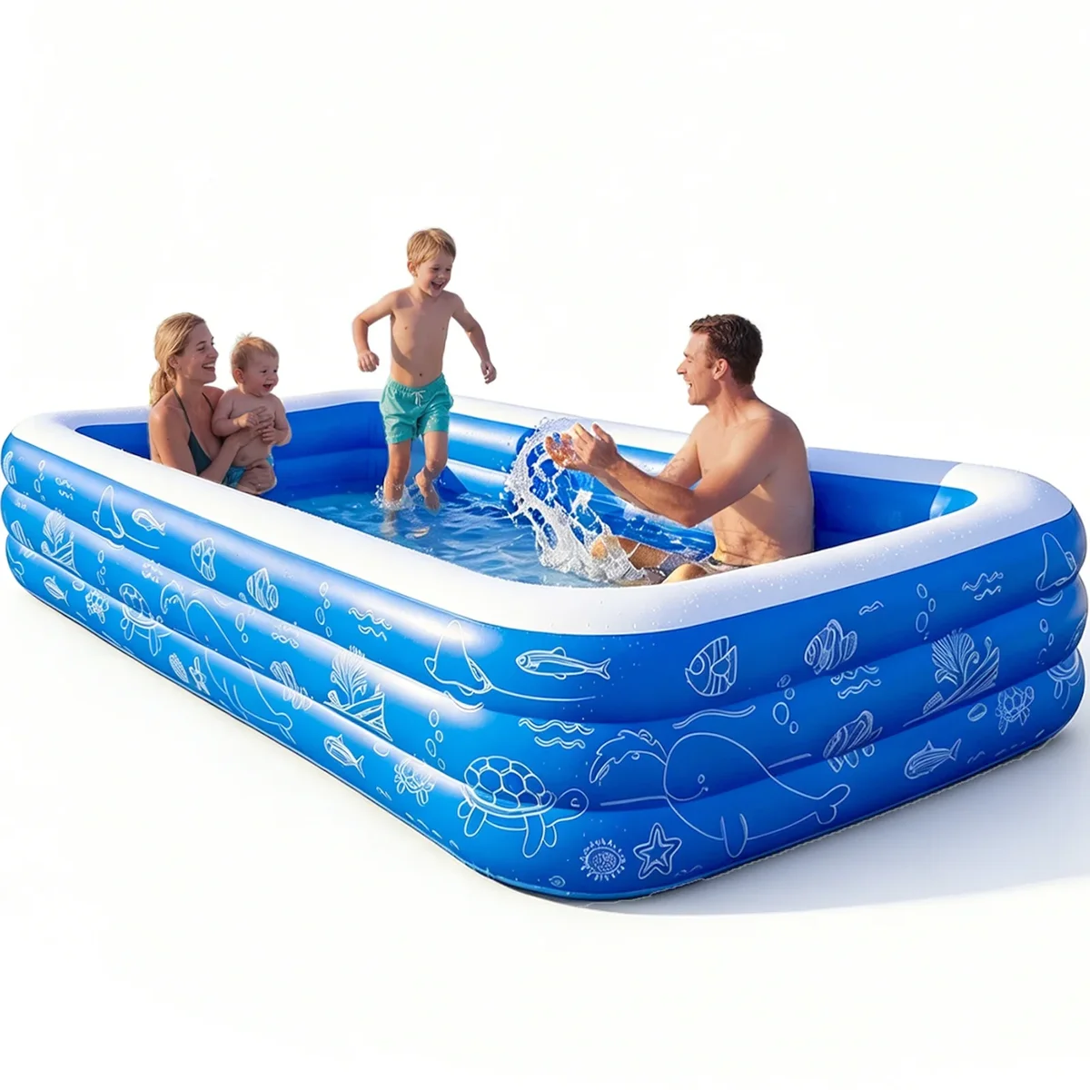 Patbrela Inflatable Pool for Kids and Adults, 120"x68"22" Oversized Thickened Family Swimming Pool Blow Up Pool, Blue 9500