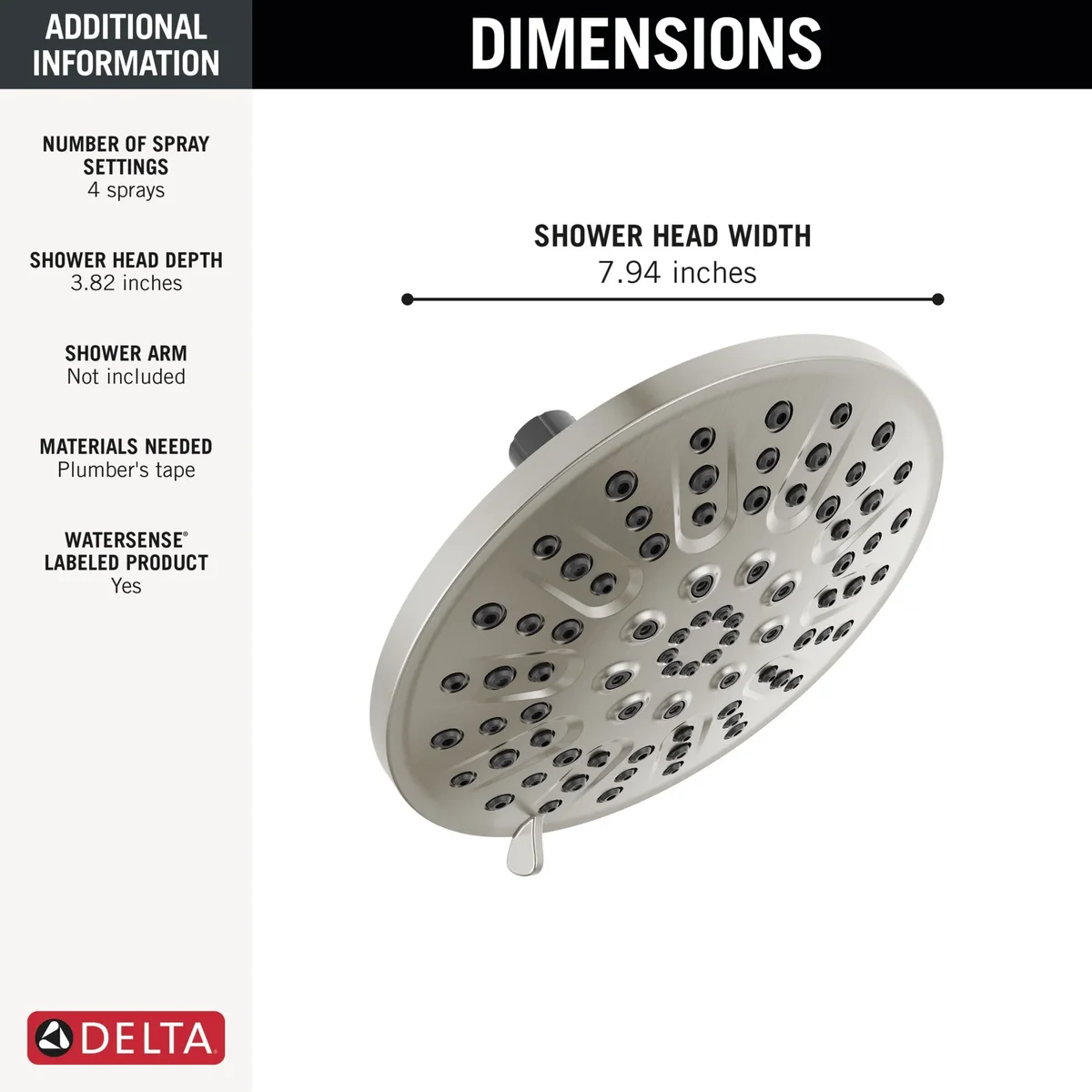 Everdaily Essentials 4-Setting Shower Head - 75617SN - Spotshield Brushed Nickel Ref. 5212