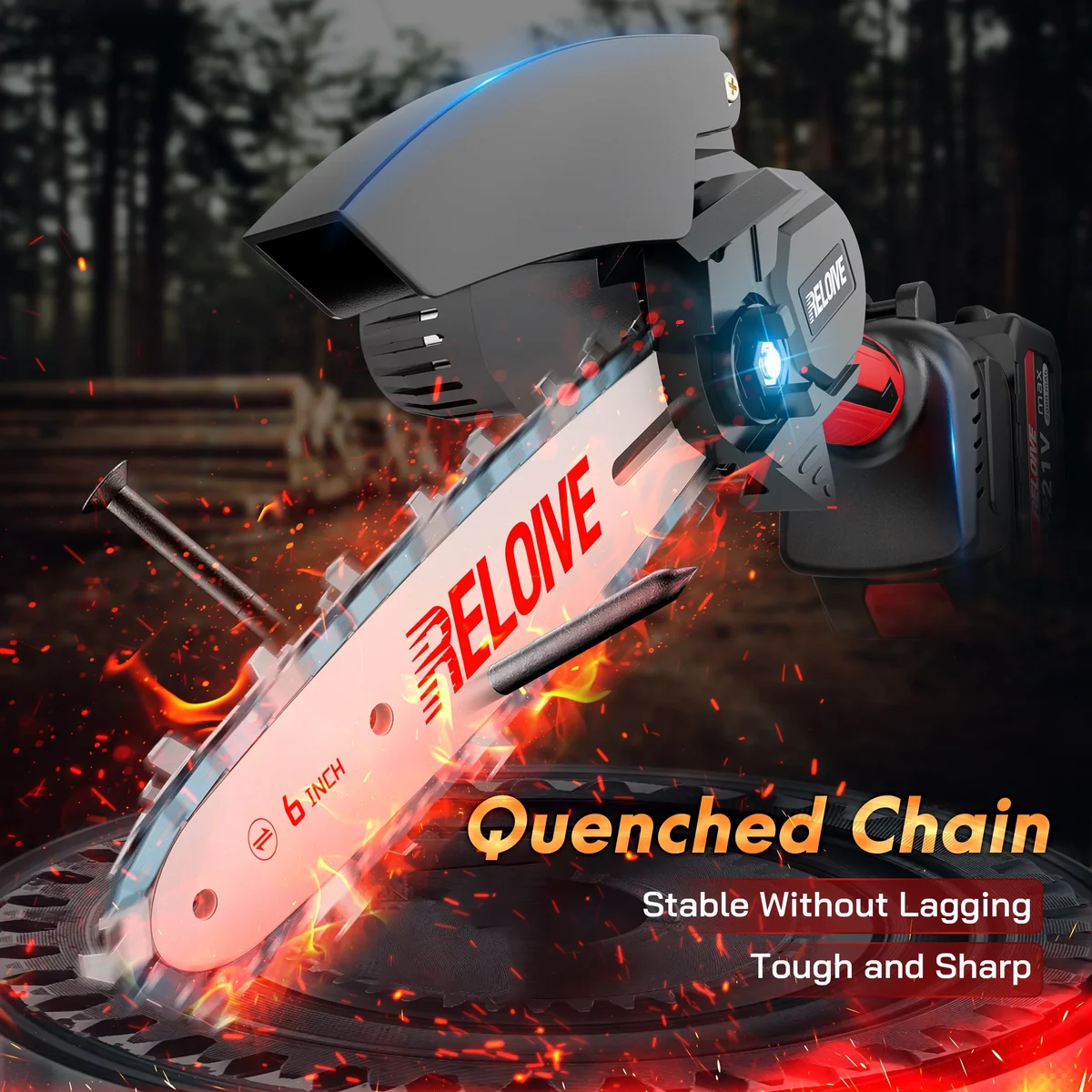 RELOIVE 6 in Mini Chainsaw with 2PCS 2.0 Ah Batteries 3 Chains,Cordless Small Handheld Chain Saw for Wood Cutting Tree Trimming 9184