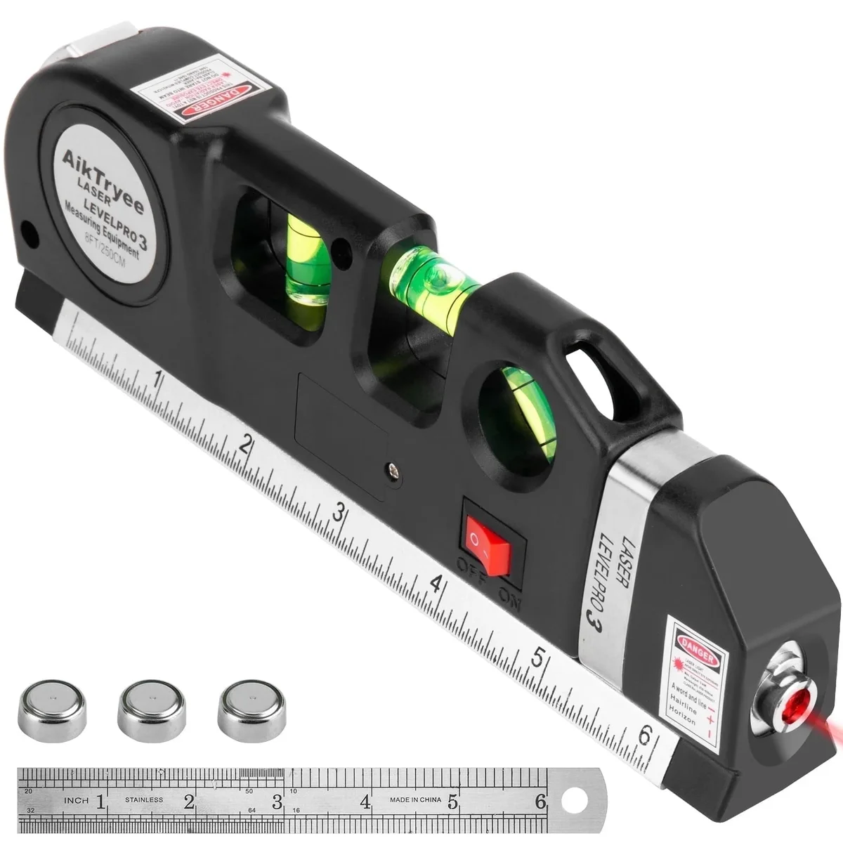 AikTryee Multipurpose Laser Level, ABS Construction, with Metric Scale and Tape Measure, for Precise Measurement, Home Improvement, Installation 7077