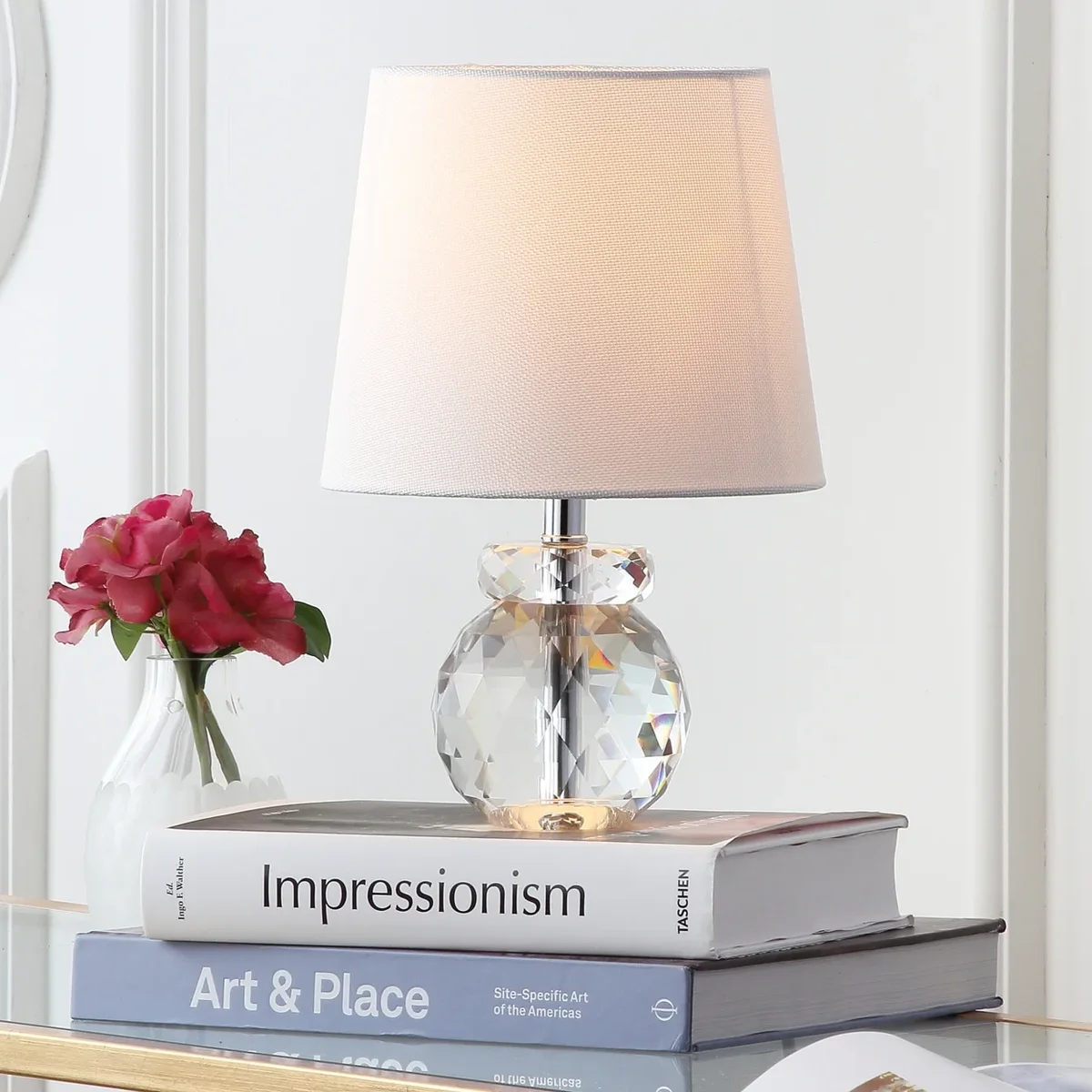 Safavieh Eunice 13 in. H Crystal Globe Table Lamp, Clear/White Shade 8758