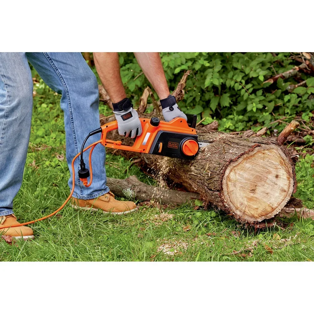 BLACK+DECKER 16” 12 Amp Corded Electric Chainsaw, Tool-Free Chain Tensioning, Auto-Oiling 4070