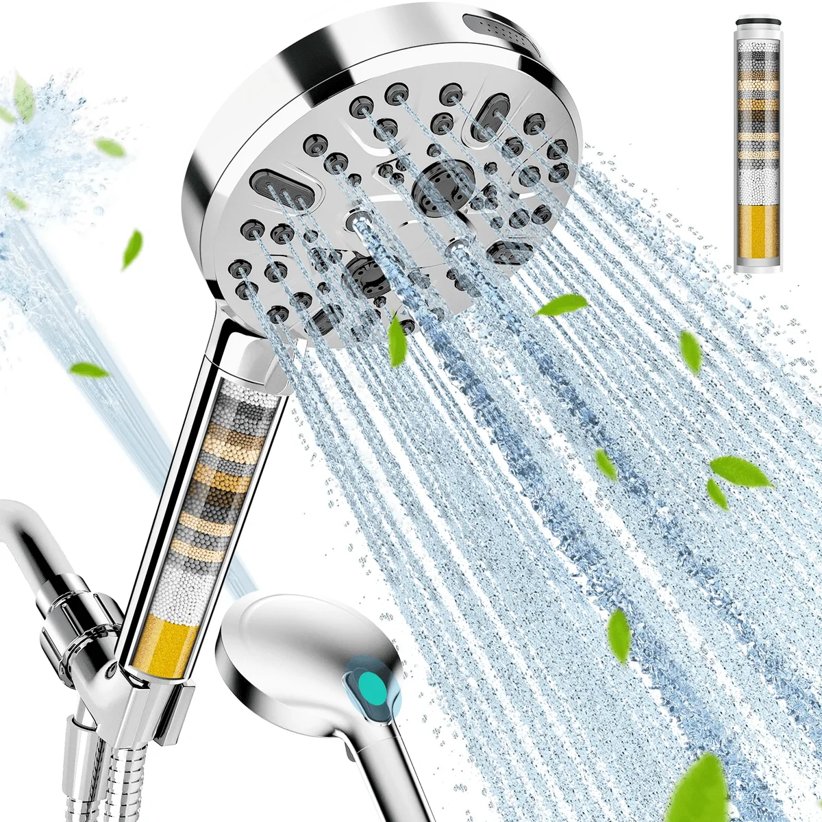 Heemli Filtered Shower Head with Handheld High Pressure 9-Spray Mode Showerhead with Filters detachable shower head Water Softener for Hard Water Remove 1277