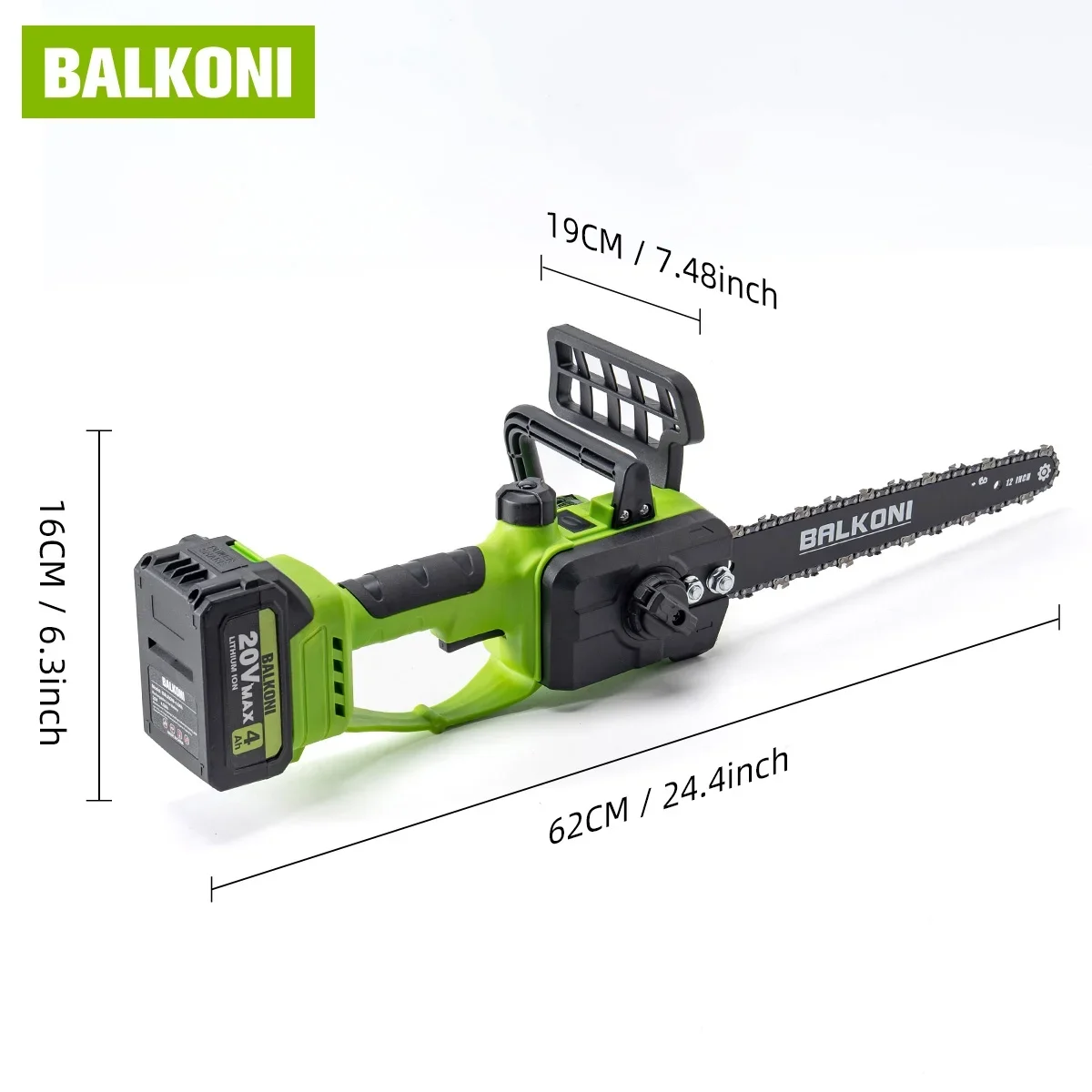 BALKONI 12 Inch Cordless Brushless Electric Chainsaw, 9000RPM High Speed Upgraded Motor, 2*4.0Ah Battery & Auto Oiler,3× Chains, Lightweight Compact Han 0432