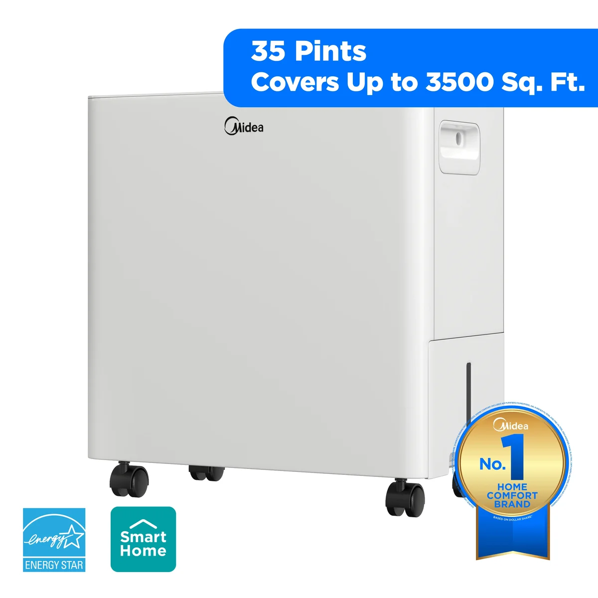 Midea 35 Pint Dehumidifer, Covers up to 3,500 Sq ft, Wi-Fi and Alexa, White 1563