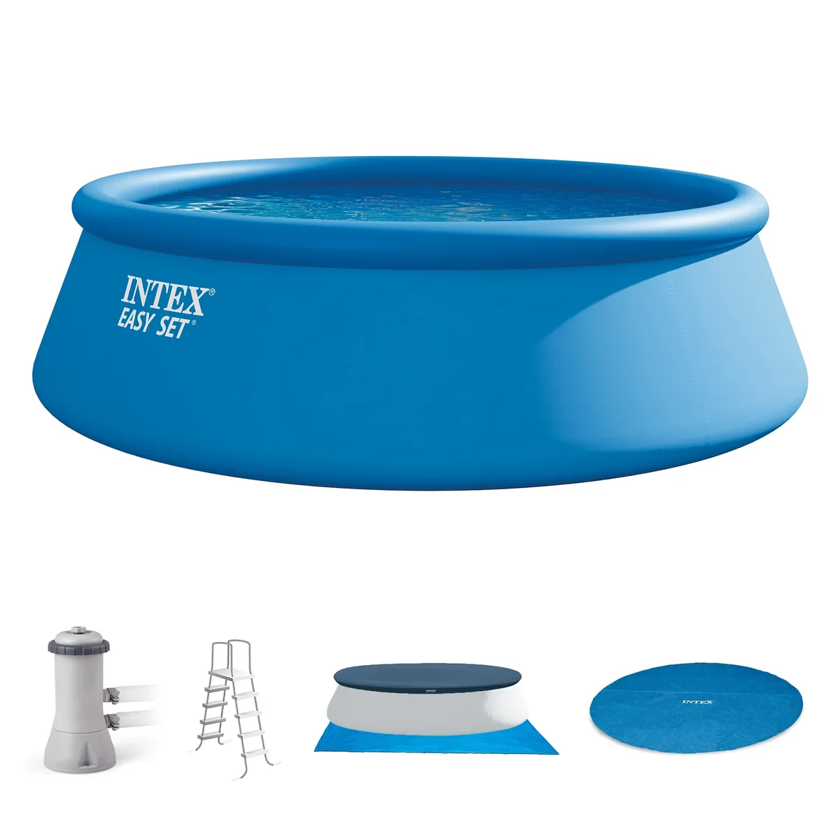 Intex 15ft x 48in Easy Set Above Ground Inflatable Pool w/ Pump and Solar Cover 7451