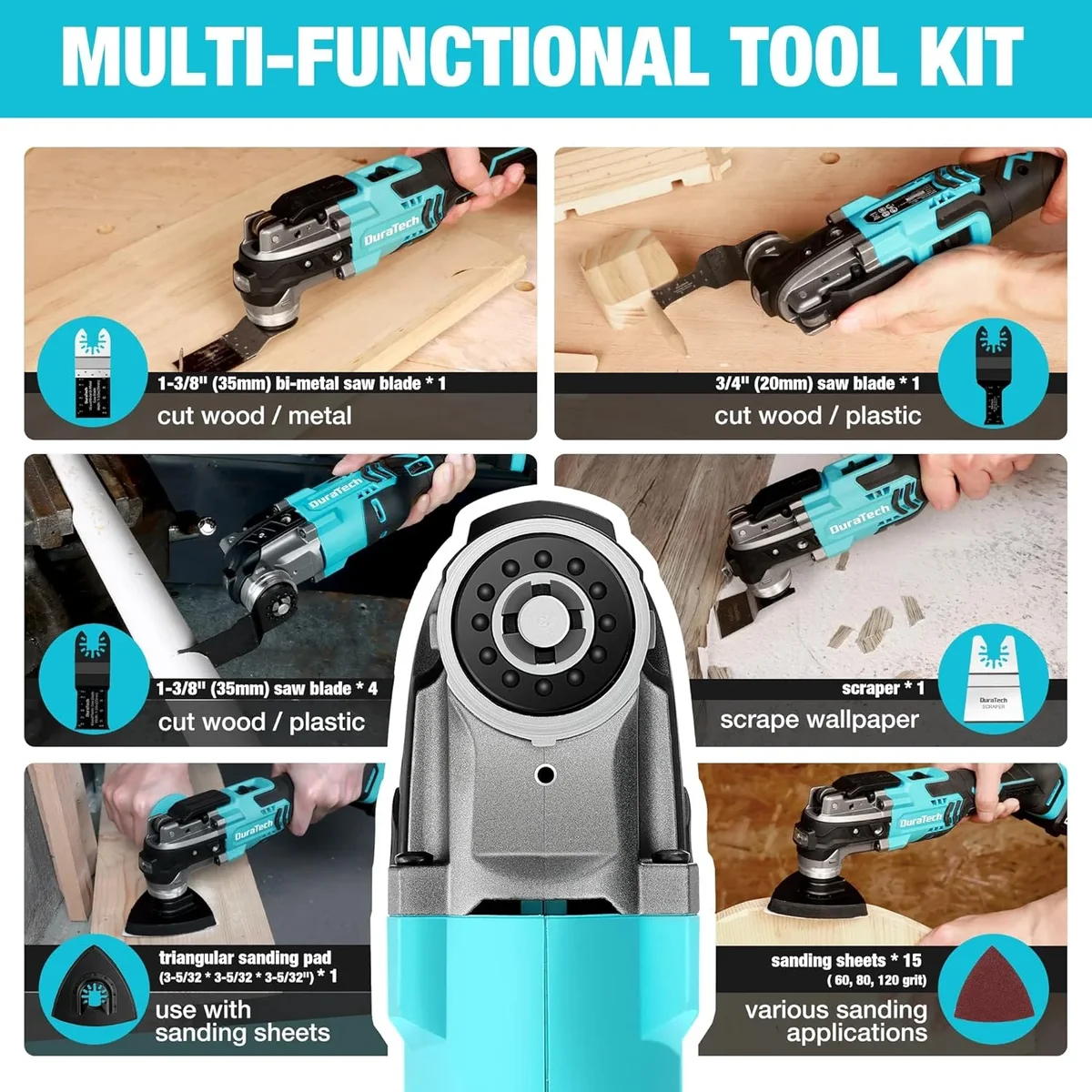 Everdaily Essentials Cordless Oscillating Tool, Oscillating Multi Tool Kit with 6 Variable Speed, 3° Oscillation Angle, 24PCS, 2.0Ah, Charger & Carrying Case, for Cu Ref. 1103