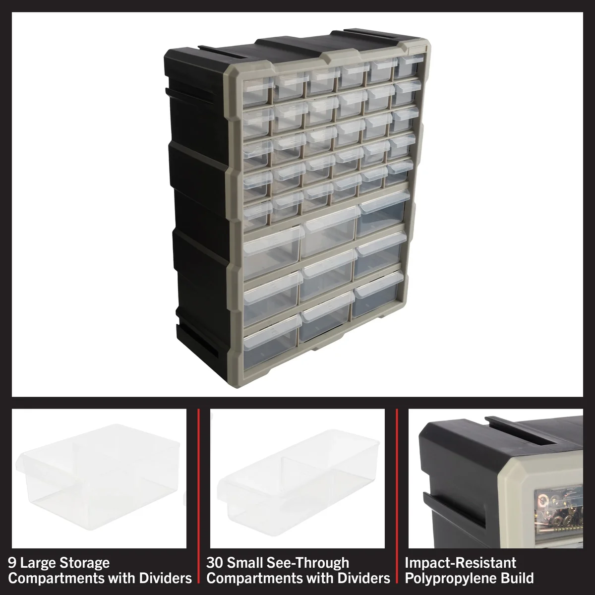 Stalwart 39-Drawer Small Part Organizer - Desktop or Wall-Mountable, Black 0081