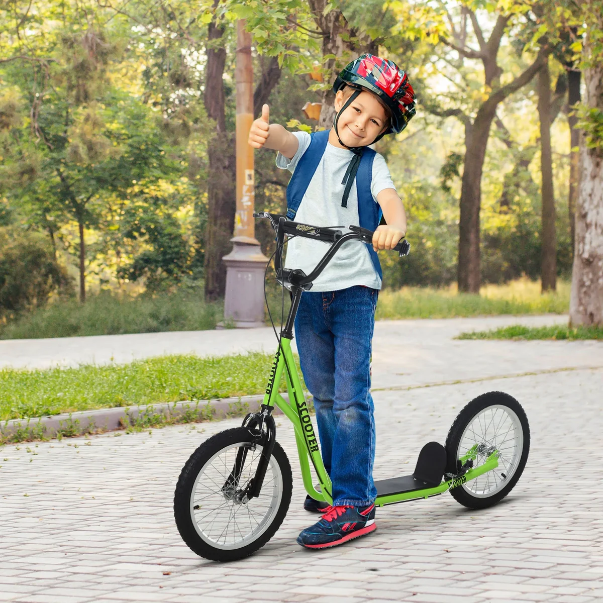 Aosom Youth Scooter Kick Scooter for Kids 5+ with Adjustable Handlebar Front and Rear Dual Brakes Inflatable Wheels, Light Green 1003