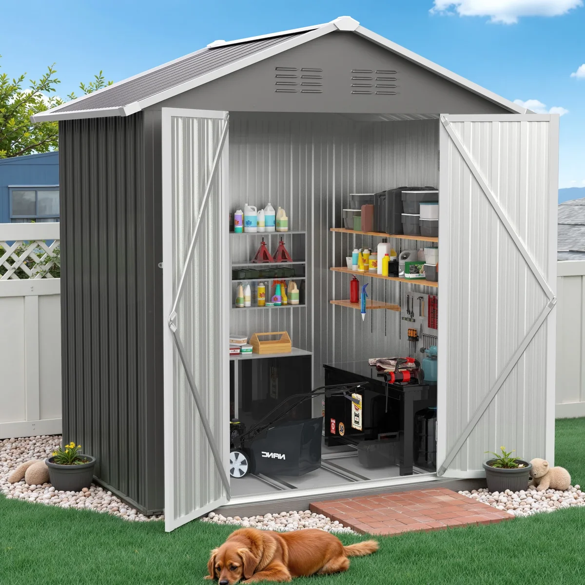 Seizeen Outdoor Storage Shed, 6' x 4'  Metal Storage Shed with Base , Seizeen Tools Storage Shed, Galvanized Steel Garden Shed with Lockable Door 0332