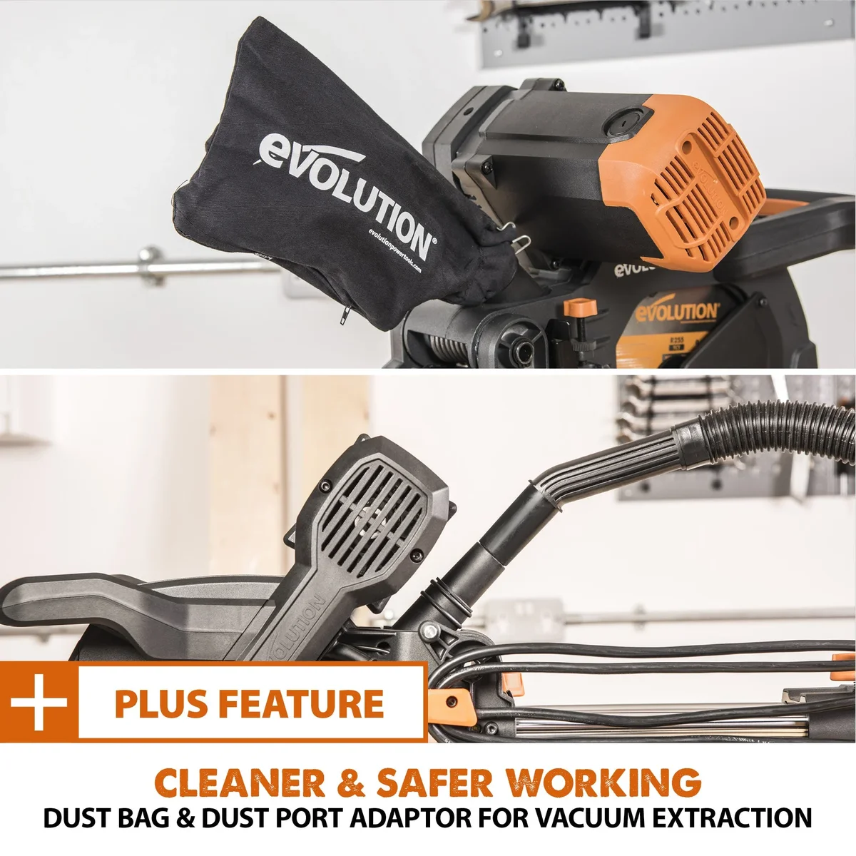 Evolution R255SMS-DB+: Dual Bevel Sliding Miter Saw With 10 in. Multi-Material Cutting Blade 9926
