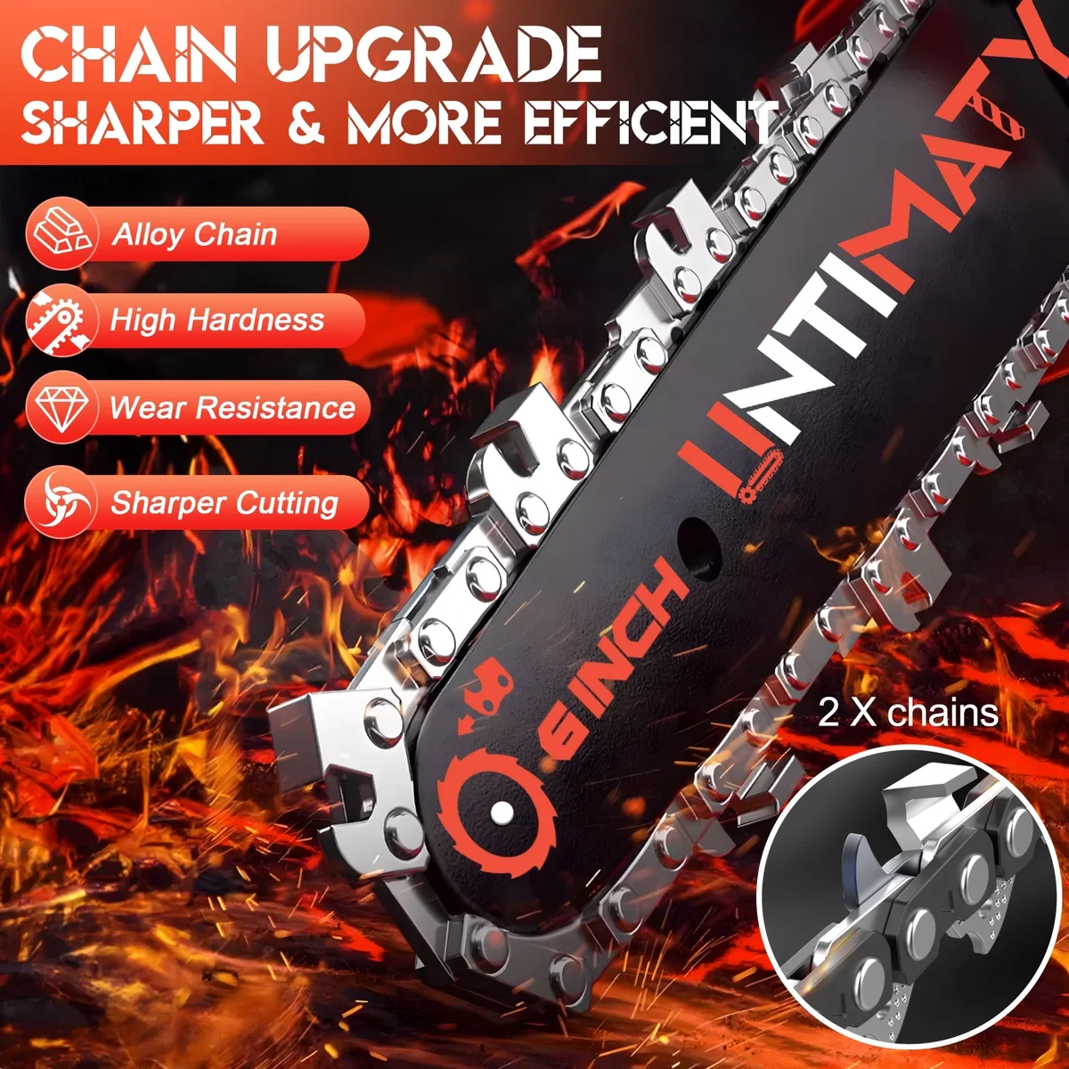 UNTIMATY Mini Chainsaw 6 Inch, 21V Cordless Electric Chainsaw with 2 Batteries & 2 Chains, Safety Lock, Handheld Chain Saw for Tree Trimming Wood 3542