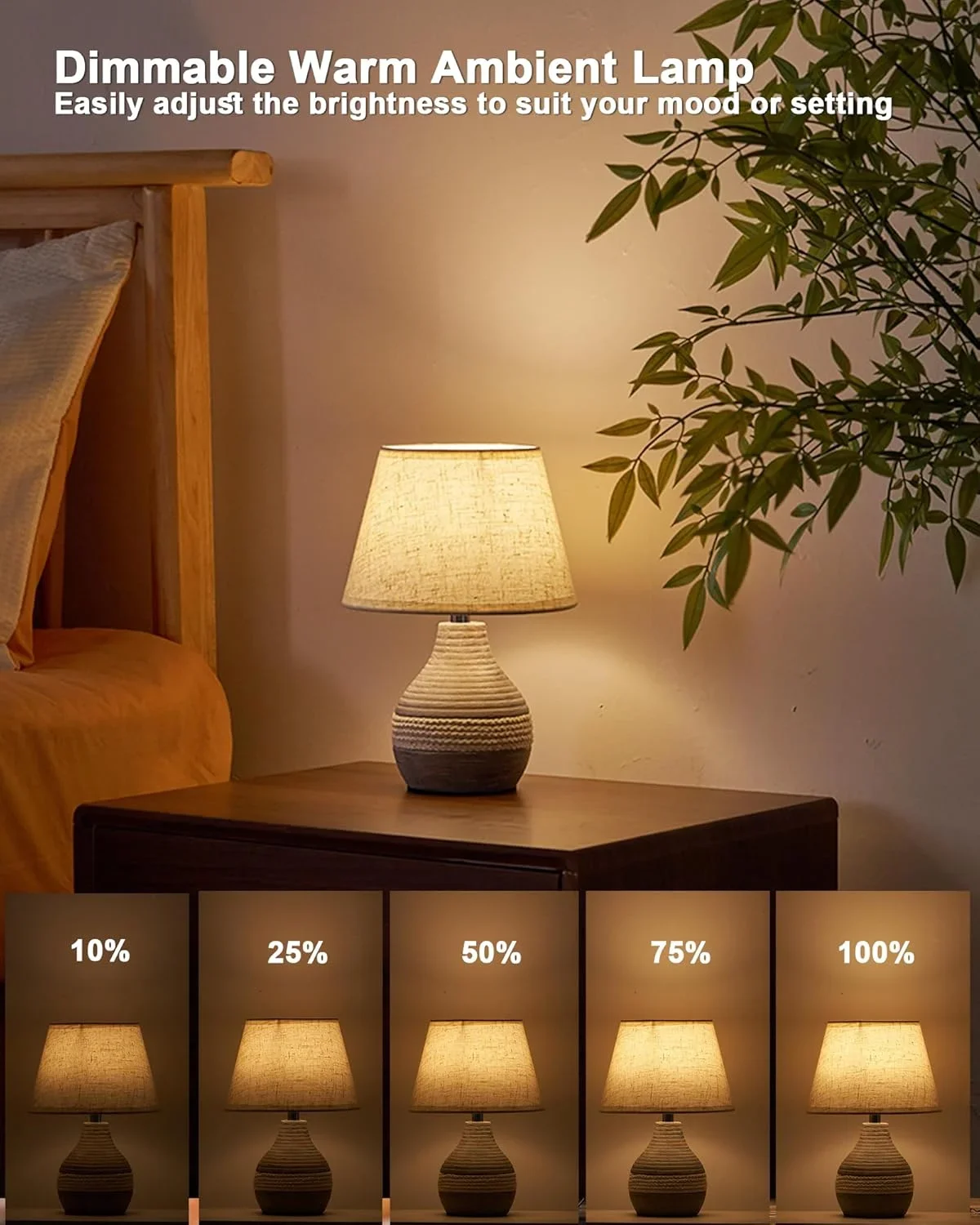 OCEST Ceramic Wireless Table Lamp, Small Rechargeable Table Lamp with Timing Function, Dimmable Table Light with Remote Control, Nightstand Light Lamp  2902