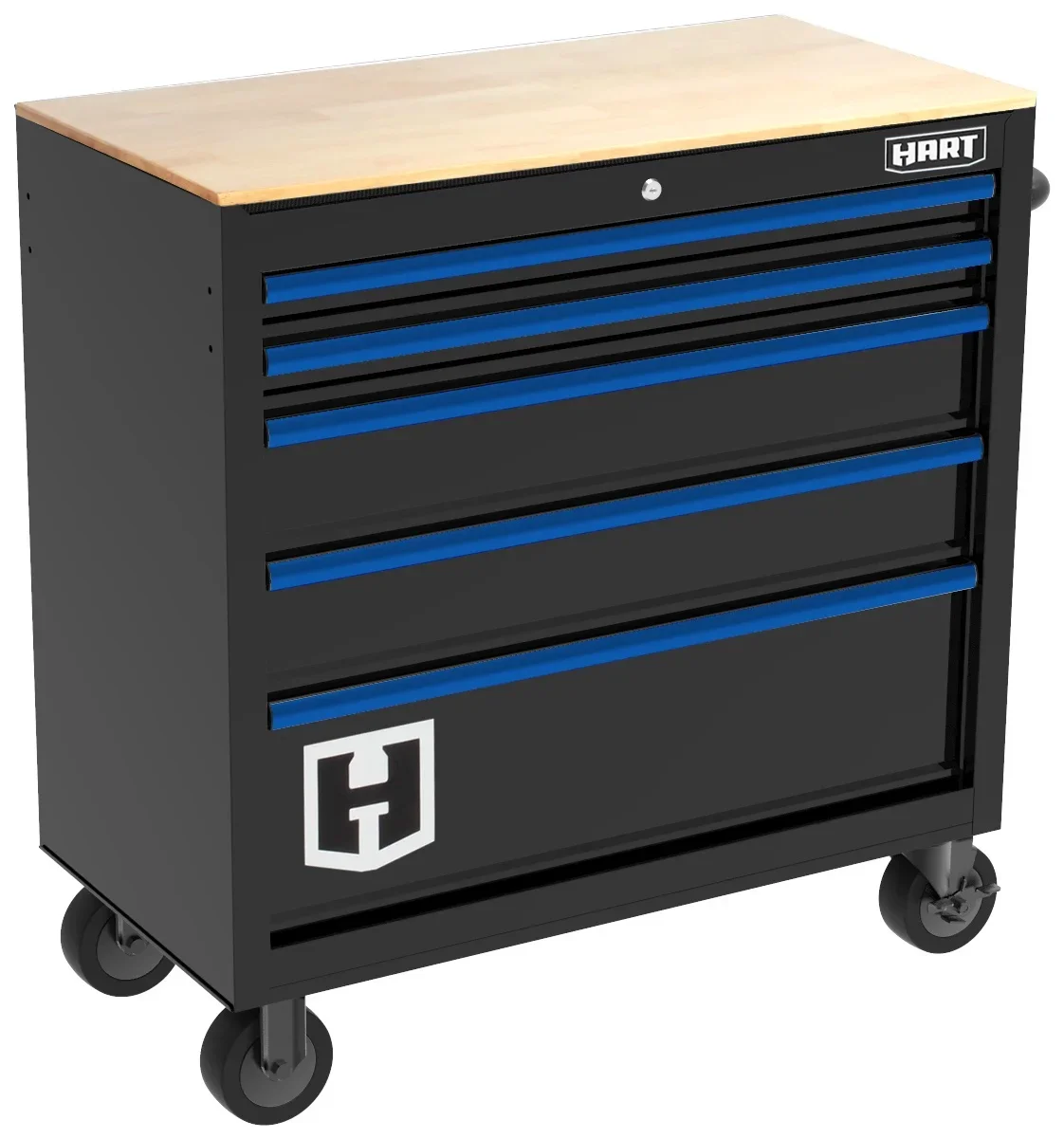 HART 36-Inch 5-Drawer Mobile Tool Chest Workbench with Wood Top, Rolling Garage Storage 2497