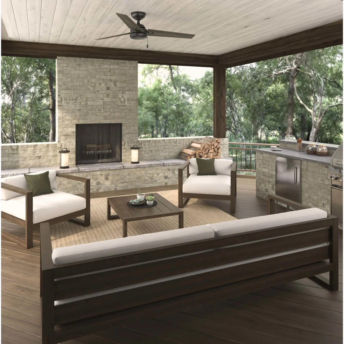 Everdaily Essentials 52 inch Cassius Noble Bronze Damp Rated Ceiling Fan and Pull Chain Ref. 7612