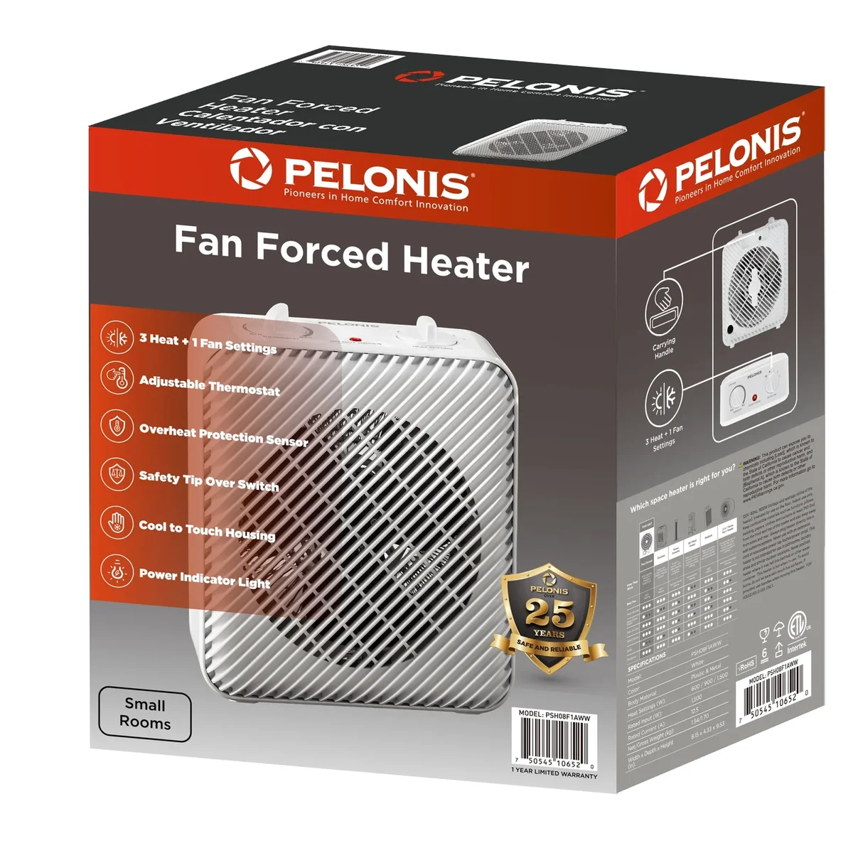 Everdaily Essentials 1500W Electric Fan-Forced 3-Speed Space Heater, White, Indoor Use Ref. 9270