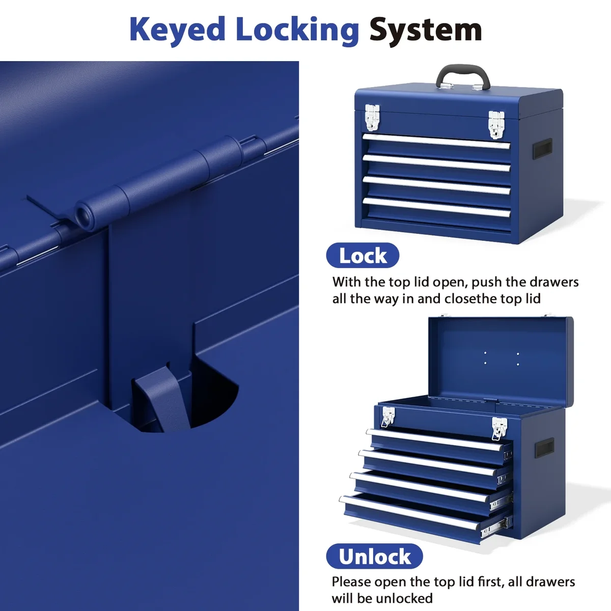 Odaof 5 Drawer Mechanic Tool Chest with Wheels Heavy Duty Rolling Tool Box Cabinet Keyed Locking System Toolbox Organizer for Workshop Darkblue 8951