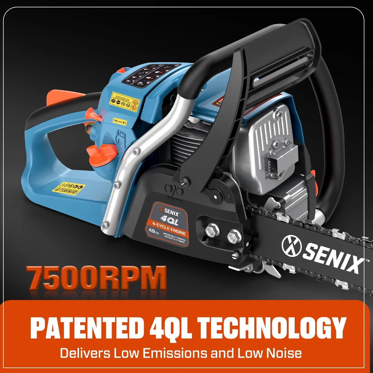 Senix 49cc 4-Cycle Gas Chainsaw, 18-Inch Oregon Bar and Chain, Trimming Branches Engine 7531