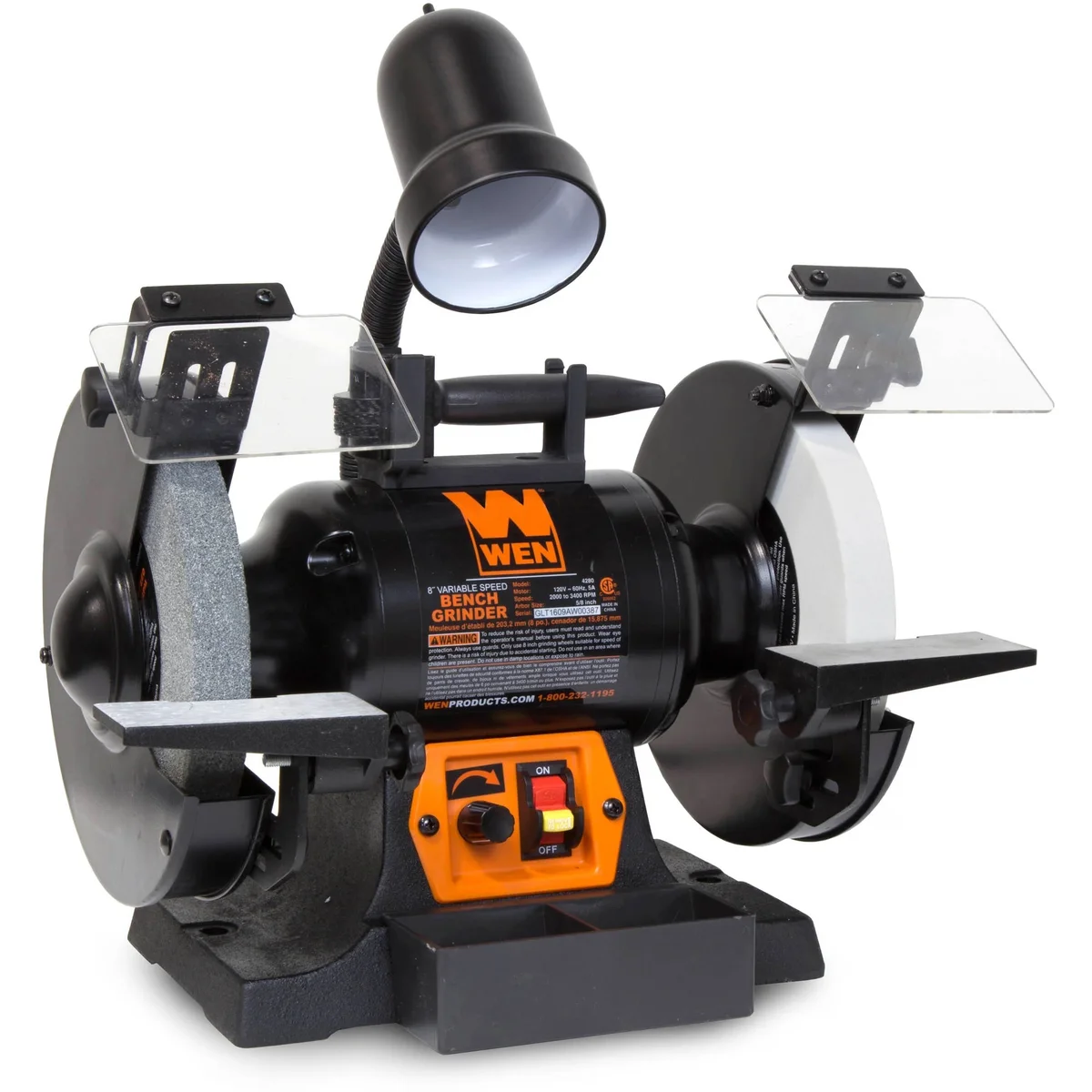WEN 5-Amp 8-Inch Variable Speed Bench Grinder with Flexible Work Light 0848