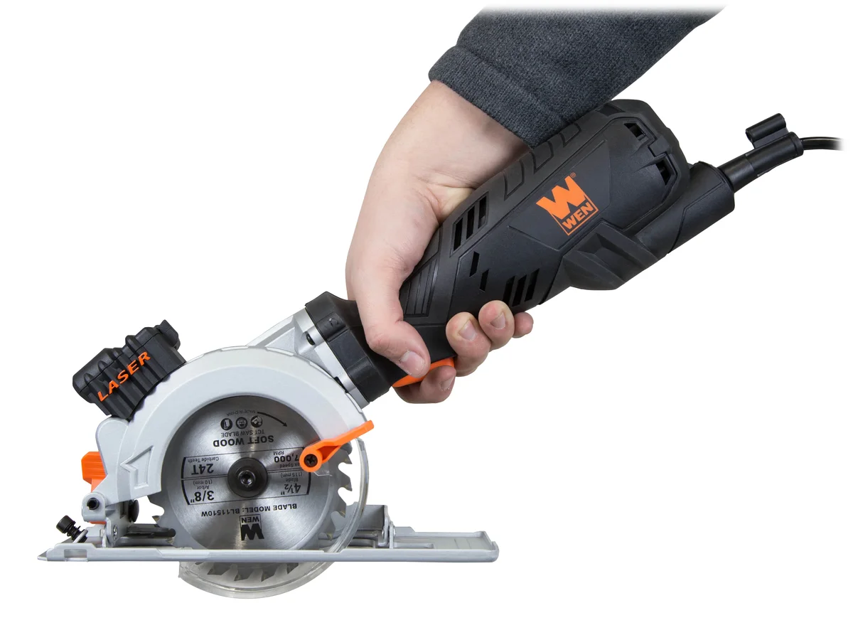 WEN 5-Amp 4-1/2-Inch Beveling Compact Circular Saw with Laser and Carrying Case, 3625 6416