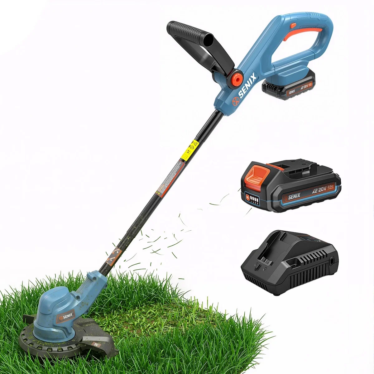 SENIX 20V 10" Cordless Weed Eaters, Grass Trimmer, Rotating Split Shaft, Angle-adjust Assistable Grip, Auto Line Feed w/ 2.0Ah Battery & Charger, 1647