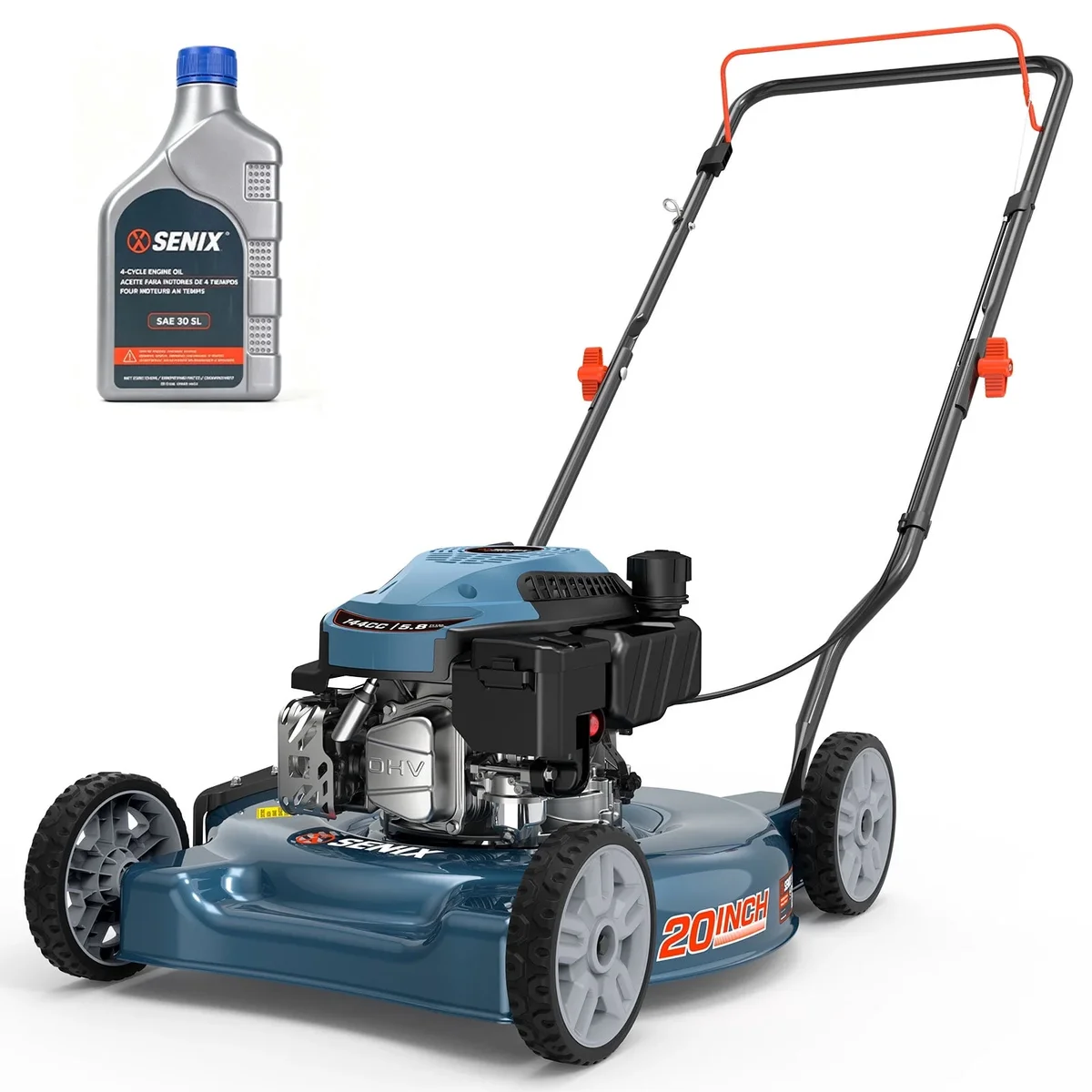 SENIX Gas Lawn mower, 20in Cutting Blade 21in Cutting Deck, 144cc 4-Cycle Engine, Steel Deck with Side Discharge, LSPG-L4 9285