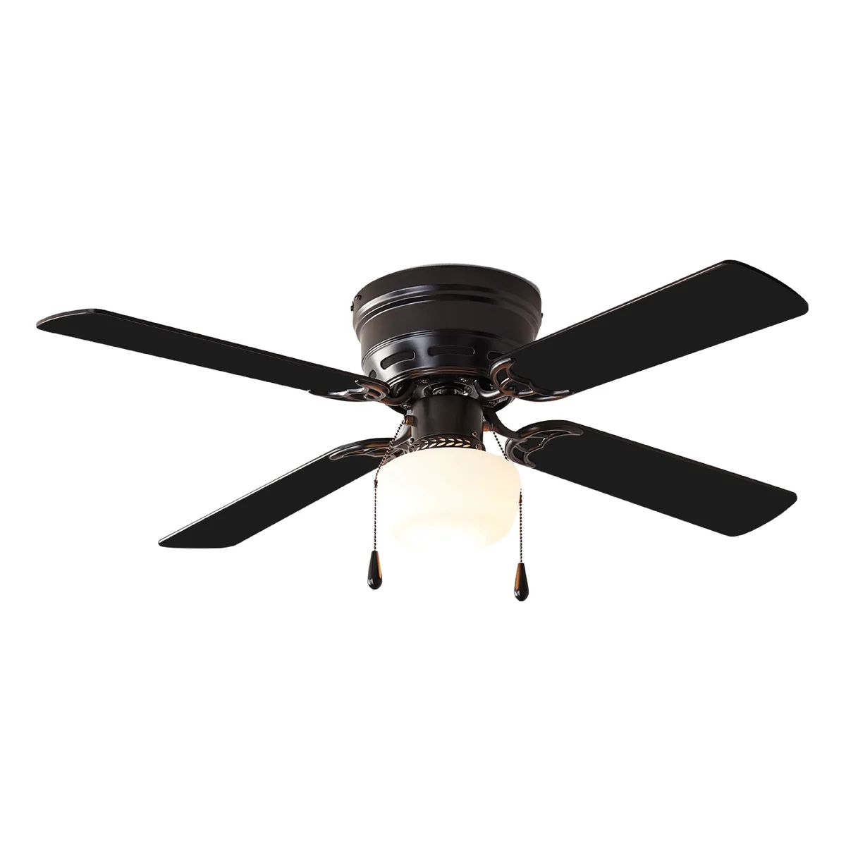Mainstays 42 Inch Hugger Indoor Ceiling Fan with Light Kit, Black, 4 Blades, LED Bulb, Reverse Airflow 1792