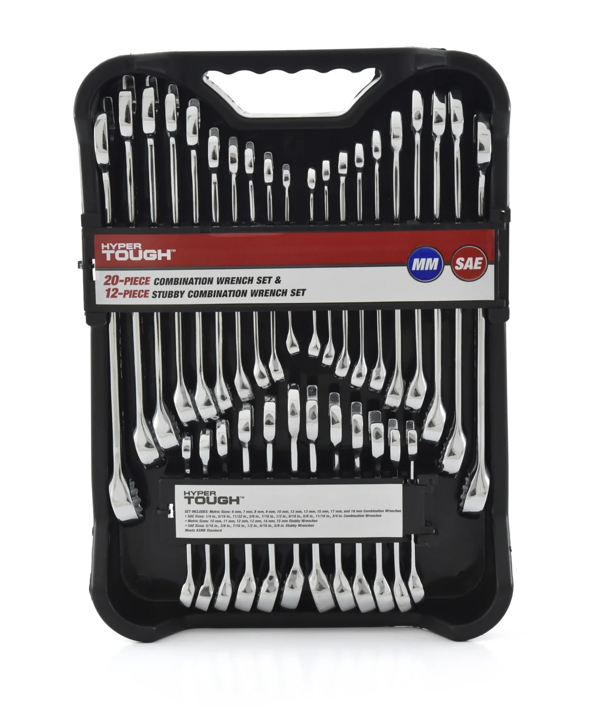 Hyper Tough 32-Piece Combination Wrench Set, SAE & Metric, Chrome Vanadium Steel, Standard & Stubby Sizes, Storage Case Included 8518