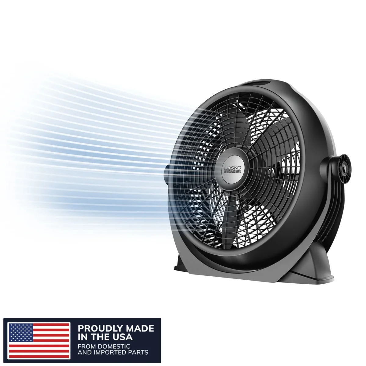 Lasko WindMachine 20" Large Floor Fan with Pivoting Head for Whole Room Cooling, Portable Indoor 3-Speed Air Circulator, Black, A20305 9383